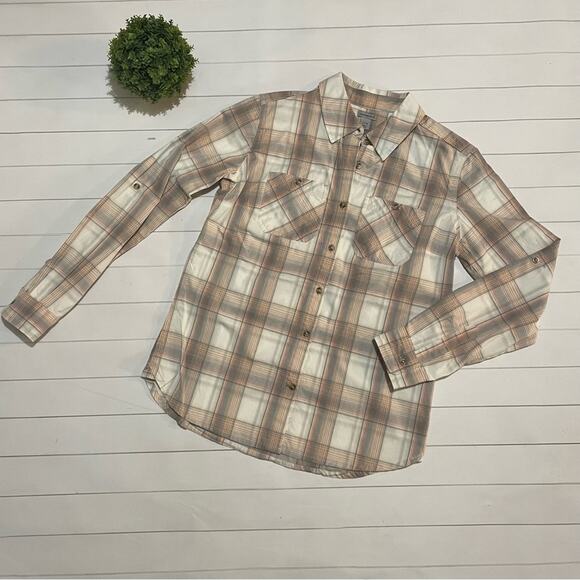 Carhartt Pink White Plaid Button Front Shirt Top Women’s Size Small‎ - Picture 1 of 15